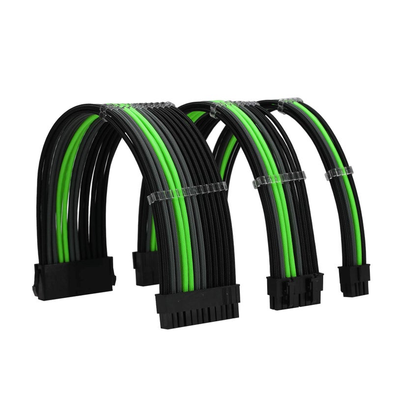 Formulamod Sleeve Extension Power Supply Cable Kit 18AWG ATX 24P+ EPS 8-P+PCI-E8-P with Combs for PSU to Motherboard/GPU Fm-NCK3 (Black Grey Green) - Image 1